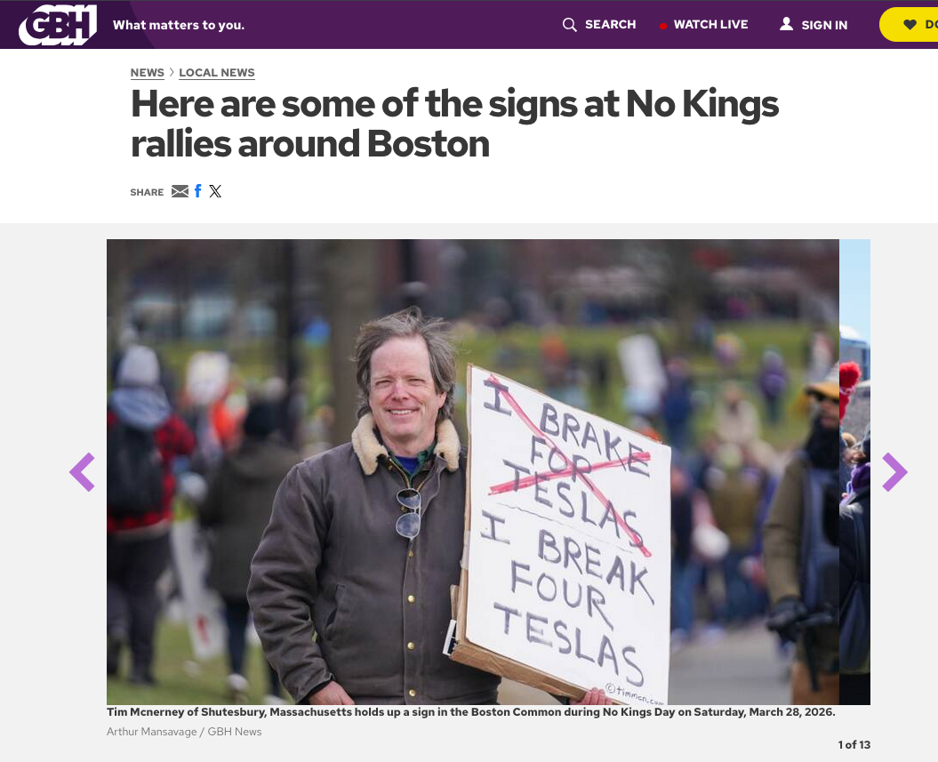 Tim McNerney Protest Sign at No Kings March 2026