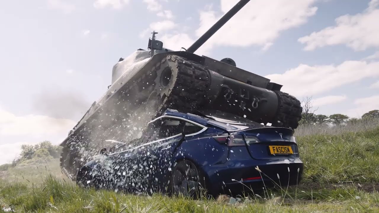 Tank Crushes Tesla
